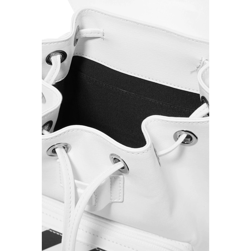Genuine Leather Backpack Black & White Stripe Commute Style Customization Service